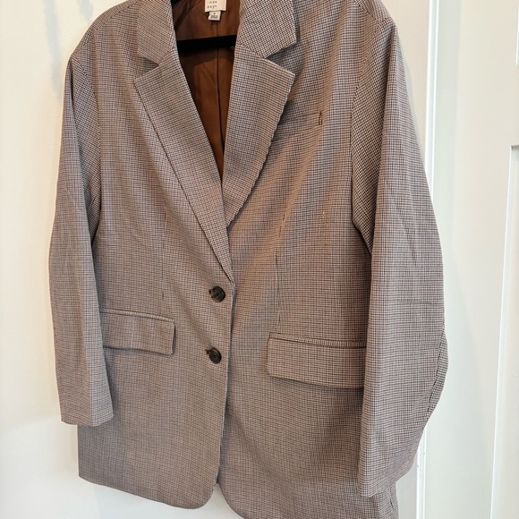 A New Day Houndstooth Plaid Women's Blazer Jacket Oversized Lined Neutral Size S - Picture 4 of 10